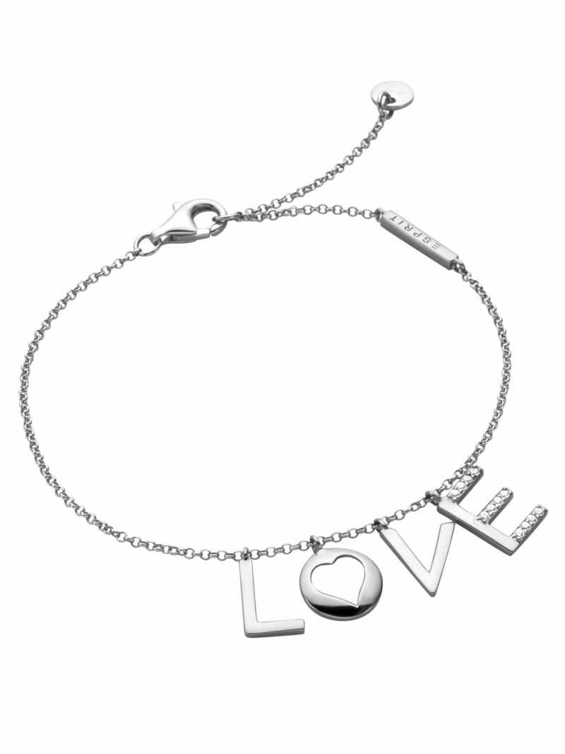 Esprit Damen Armband mit Love Anhänger Amory Zirkonia 22cm Silber ESBR00231118