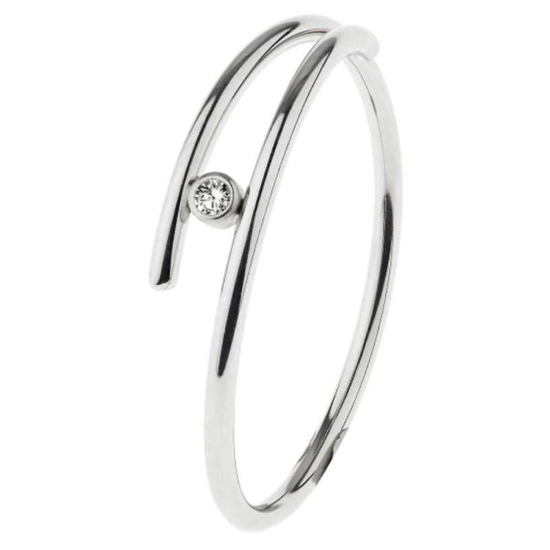 Ernstes Design Damen Ring mit umfassten Diamant Größe 54 Silber R723-54
