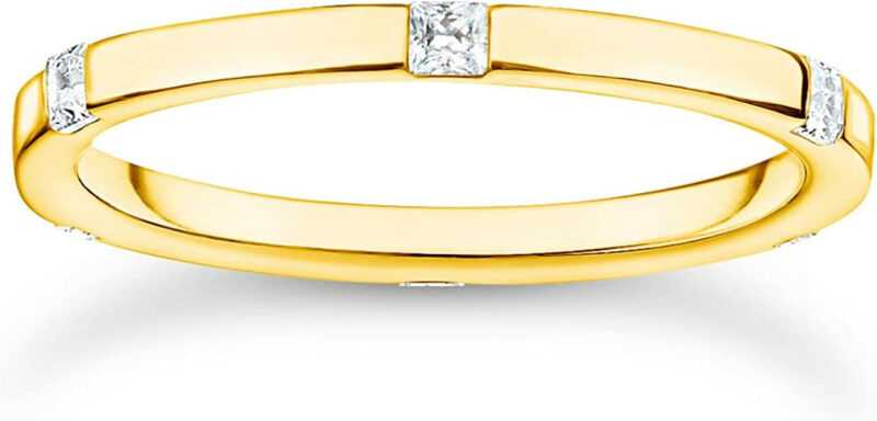 THOMAS SABO Damen Ring mit weißen Steinen Gold 925 Sterlingsilber, 750 Gelbgold ...