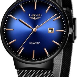 Lige Watch (1,65 Zoll), Herren-Armbanduhr dünn wasserdicht Edelstahl Mesh minimalistisch