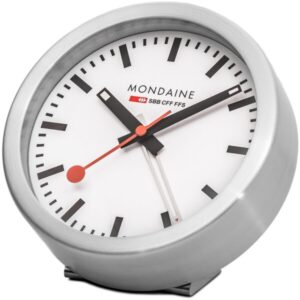MONDAINE® Kleine Tischuhr mit Weckfunktion - A997.MCAL.16SBB1 - Quarz-Uhrwerk - Alarm