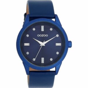 OOZOO Quarzuhr Damenuhr C11288 Blau Zirkonia Lederband 40 mm