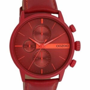 OOZOO Quarzuhr Herrenuhr C11226 Rot-Orangerot Lederband 45 mm