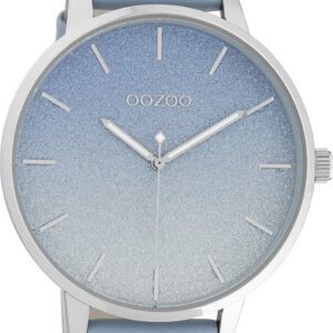 OOZOO Quarzuhr Oozoo Damen Armbanduhr Timepieces, Damenuhr rund, extra groß (ca. 48mm), Lederarmband hellblau, Fashion