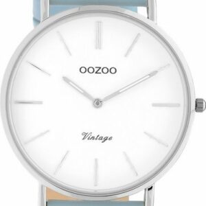 OOZOO Quarzuhr Oozoo Damen Armbanduhr hellblau Analog, Damenuhr rund, groß (ca. 40mm) Lederarmband, Casual-Style