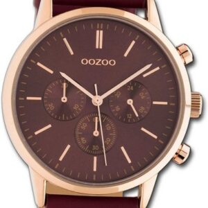 OOZOO Quarzuhr Oozoo Leder Damen Uhr C10599 Analog, Damenuhr Lederarmband weinrot, rundes Gehäuse, groß (ca. 40mm)