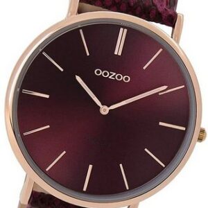 OOZOO Quarzuhr Oozoo Leder Damen Uhr C9305 Analog, Damenuhr Lederarmband lila, rundes Gehäuse, mittel (ca. 36mm)