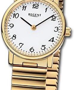 Regent Quarzuhr Regent Damen Armbanduhr Analog, Damenuhr Edelstahlarmband gold, rundes Gehäuse, extra groß (ca 26,5mm)