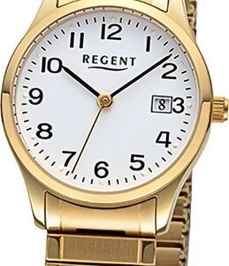 Regent Quarzuhr Regent Damen Armbanduhr Analog, Damenuhr Edelstahlarmband gold, rundes Gehäuse, groß (ca. 27mm)