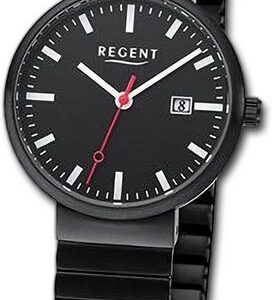 Regent Quarzuhr Regent Damen Armbanduhr Analog, Damenuhr Edelstahlarmband schwarz, rundes Gehäuse, extragroß (ca 29mm)