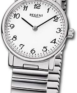 Regent Quarzuhr Regent Damen Armbanduhr Analog, Damenuhr Edelstahlarmband silber, rundes Gehäuse, extra groß (26,5mm)