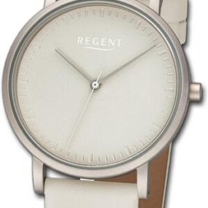 Regent Quarzuhr Regent Damen Armbanduhr Analog, Damenuhr Lederarmband beige, rundes Gehäuse, extra groß (ca. 36mm)