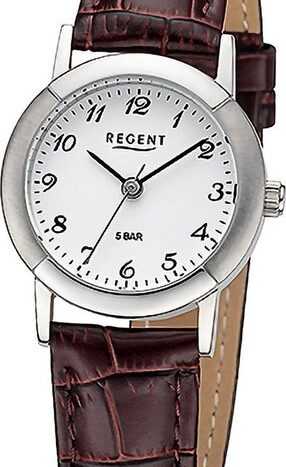 Regent Quarzuhr Regent Damen Armbanduhr Analog, Damenuhr Lederarmband braun, rundes Gehäuse, extra groß (ca. 25mm)
