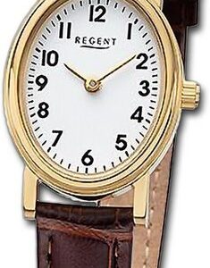 Regent Quarzuhr Regent Damen Armbanduhr Analog, Damenuhr Lederarmband braun, rundes Gehäuse, extra groß (ca. 28x32mm)