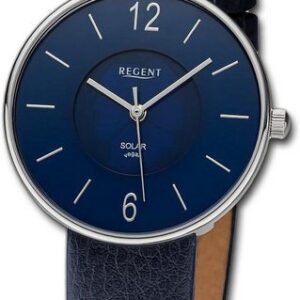 Regent Quarzuhr Regent Damen Armbanduhr Analog, Damenuhr Lederarmband dunkelblau, rundes Gehäuse, groß (ca. 33mm)