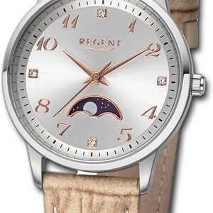 Regent Quarzuhr Regent Damen Armbanduhr Analog, Damenuhr Lederarmband hellbraun, rundes Gehäuse, groß (ca. 31,5mm)