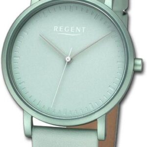 Regent Quarzuhr Regent Damen Armbanduhr Analog, Damenuhr Lederarmband mintgrün, rundes Gehäuse, extra groß (ca. 36mm)
