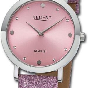 Regent Quarzuhr Regent Damen Armbanduhr Analog, Damenuhr Lederarmband rosa, rundes Gehäuse, extra groß (ca. 32,5mm)