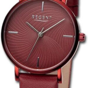 Regent Quarzuhr Regent Damen Armbanduhr Analog, Damenuhr Lederarmband rot, rundes Gehäuse, extra groß (ca. 32mm)