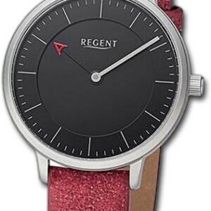 Regent Quarzuhr Regent Damen Armbanduhr Analog, Damenuhr Lederarmband rot, rundes Gehäuse, extra groß (ca. 32mm)