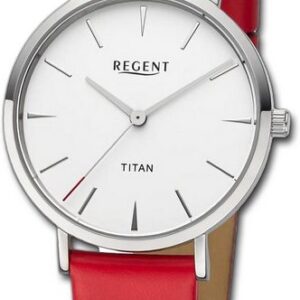 Regent Quarzuhr Regent Damen Armbanduhr Analog, Damenuhr Lederarmband rot, rundes Gehäuse, extra groß (ca. 36mm)