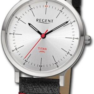 Regent Quarzuhr Regent Damen Armbanduhr Analog, Damenuhr Lederarmband schwarz, rot, rundes Gehäuse, groß (ca. 33mm)