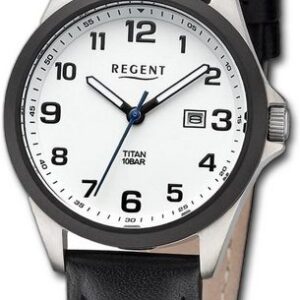 Regent Quarzuhr Regent Damen Armbanduhr Analog, Damenuhr Lederarmband schwarz, rundes Gehäuse, extra groß (ca. 31mm)