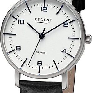 Regent Quarzuhr Regent Damen Armbanduhr Analog, Damenuhr Lederarmband schwarz, rundes Gehäuse, extra groß (ca. 32mm)