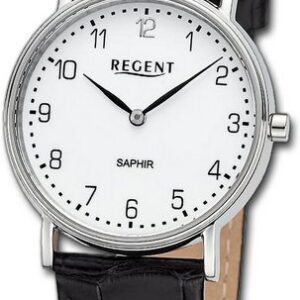 Regent Quarzuhr Regent Damen Armbanduhr Analog, Damenuhr Lederarmband schwarz, rundes Gehäuse, extra groß (ca. 33mm)