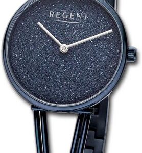 Regent Quarzuhr Regent Damen Armbanduhr Analog, Damenuhr Metallarmband dunkelblau, rundes Gehäuse, groß (ca. 30mm)