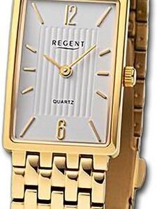 Regent Quarzuhr Regent Damen Armbanduhr Analog, Damenuhr Metallarmband gold, rundes Gehäuse, groß (ca. 20x29mm)