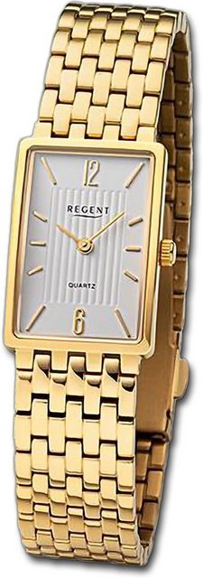 Regent Quarzuhr Regent Damen Armbanduhr Analog, Damenuhr Metallarmband gold, rundes Gehäuse, groß (ca. 20x29mm)