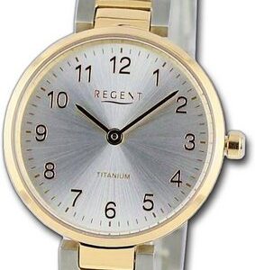 Regent Quarzuhr Regent Damen Armbanduhr Analog, Damenuhr Metallarmband gold, silber, rundes Gehäuse, groß (ca. 26mm)