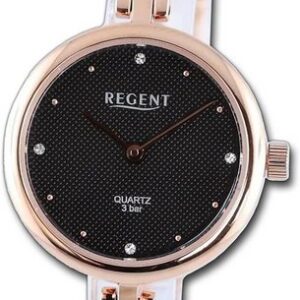 Regent Quarzuhr Regent Damen Armbanduhr Analog, Damenuhr Metallarmband rosegold, rundes Gehäuse, extra groß (ca. 26mm)