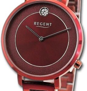 Regent Quarzuhr Regent Damen Armbanduhr Analog, Damenuhr Metallarmband rot, rundes Gehäuse, extra groß (ca. 35mm)