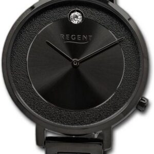 Regent Quarzuhr Regent Damen Armbanduhr Analog, Damenuhr Metallarmband schwarz, rundes Gehäuse, extra groß (ca. 35mm)