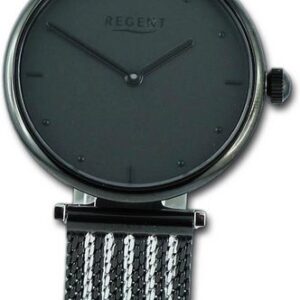 Regent Quarzuhr Regent Damen Armbanduhr Analog, Damenuhr Metallarmband schwarz, silber, rundes Gehäuse, groß (ca 37mm)