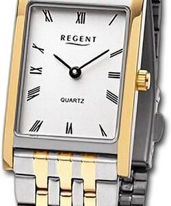 Regent Quarzuhr Regent Damen Armbanduhr Analog, Damenuhr Metallarmband silber, gold, rundes Gehäuse, groß (ca 22x34mm)