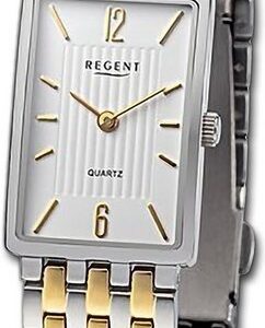 Regent Quarzuhr Regent Damen Armbanduhr Analog, Damenuhr Metallarmband silber-gold, rundes Gehäuse, groß (ca. 20x29mm)
