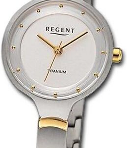 Regent Quarzuhr Regent Damen Armbanduhr Analog, Damenuhr Metallarmband silber, gold, rundes Gehäuse, groß (ca. 26mm)