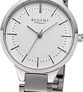 Regent Quarzuhr Regent Damen Armbanduhr Analog, Damenuhr Metallarmband silber, grau, rundes Gehäuse, groß (ca. 28mm)