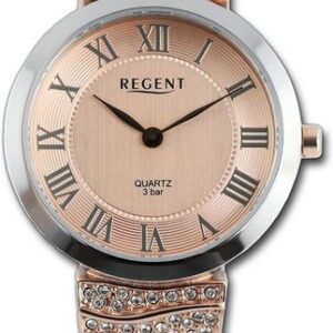 Regent Quarzuhr Regent Damen Armbanduhr Analog, Damenuhr Metallarmband silber, rosegold, rundes Gehäuse, groß (30mm)