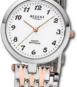 Regent Quarzuhr Regent Damen Armbanduhr Analog, Damenuhr Metallarmband silber, rosegold, rundes Gehäuse, groß(ca 28mm)
