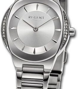 Regent Quarzuhr Regent Damen Armbanduhr Analog, Damenuhr Metallarmband silber, rundes Gehäuse, extra groß (ca. 28,5mm)