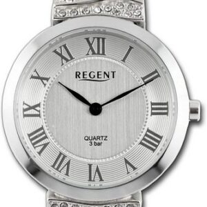 Regent Quarzuhr Regent Damen Armbanduhr Analog, Damenuhr Metallarmband silber, rundes Gehäuse, extra groß (ca. 30mm)