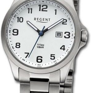Regent Quarzuhr Regent Damen Armbanduhr Analog, Damenuhr Metallarmband silber, rundes Gehäuse, extra groß (ca. 31mm)