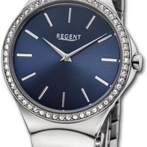 Regent Quarzuhr Regent Damen Armbanduhr Analog, Damenuhr Metallarmband silber, rundes Gehäuse, extra groß (ca. 33mm)
