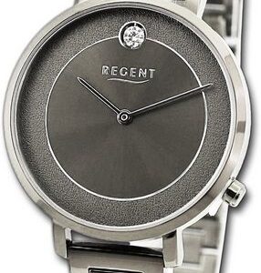 Regent Quarzuhr Regent Damen Armbanduhr Analog, Damenuhr Metallarmband silber, rundes Gehäuse, extra groß (ca. 35mm)