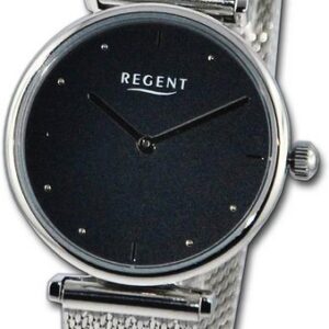Regent Quarzuhr Regent Damen Armbanduhr Analog, Damenuhr Metallarmband silber, rundes Gehäuse, extra groß (ca. 37mm)