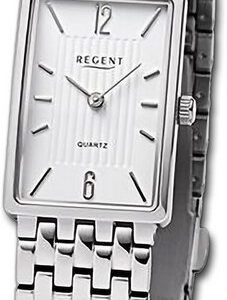Regent Quarzuhr Regent Damen Armbanduhr Analog, Damenuhr Metallarmband silber, rundes Gehäuse, groß (ca. 20x29mm)